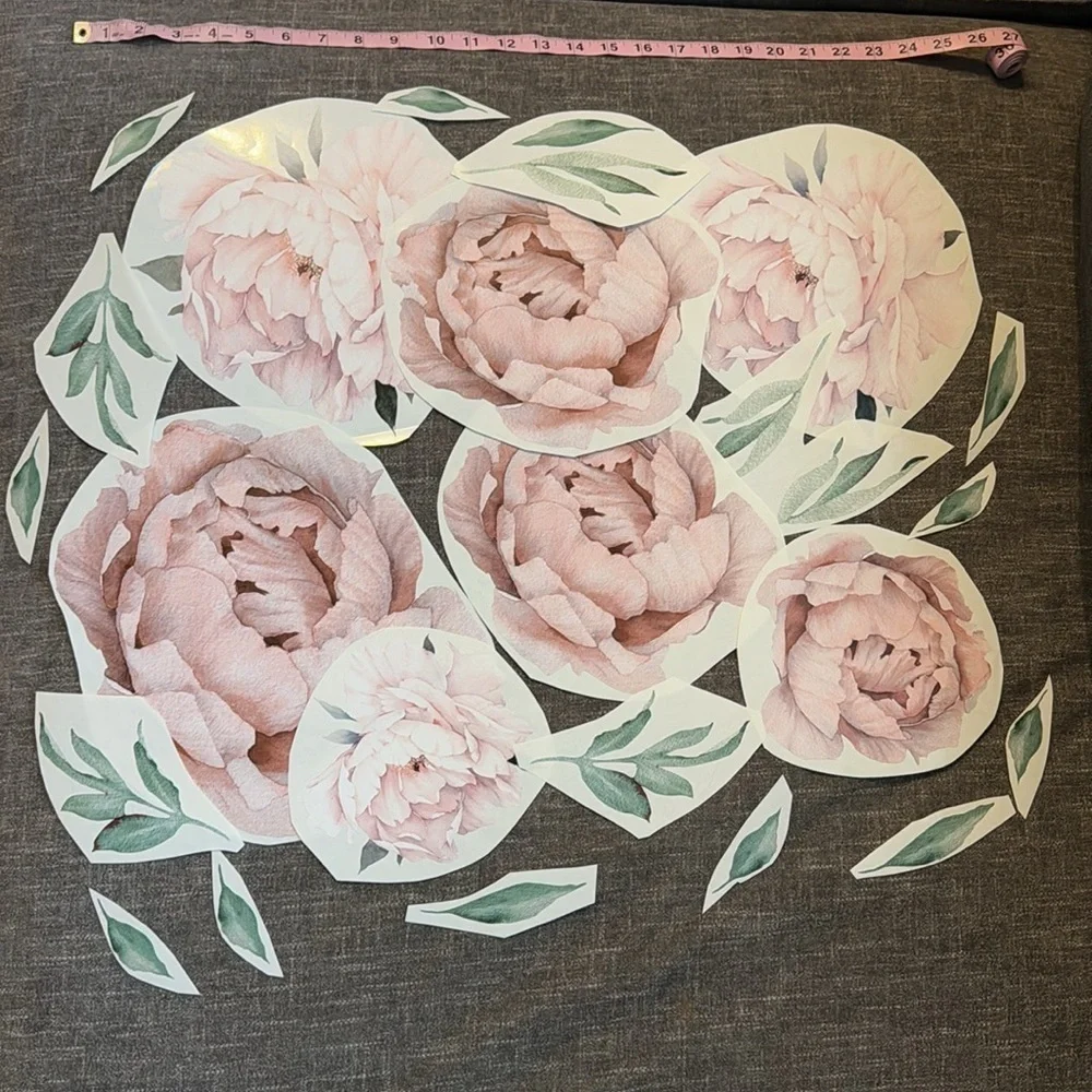 Pink peach watercolor peonies flowers wall decals brand new